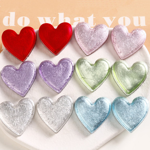 小清新浅色系亮面银箔裂纹爱心树脂贴片耳饰发夹头饰鞋花DIY饰品