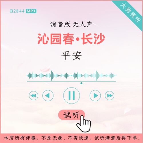 B2844平安 沁圆园春·长沙Live版 消音伴奏 高品质 无人声