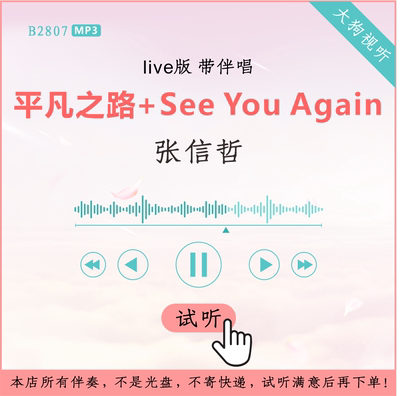 B2807张信哲 平凡之路+See You Again我是歌手live版 伴奏 带伴唱