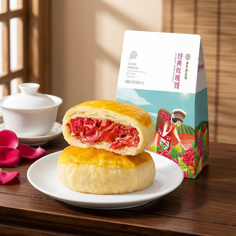 嘉华鲜花饼经典玫瑰饼350克10枚装家庭装礼袋云南玫瑰鲜花饼