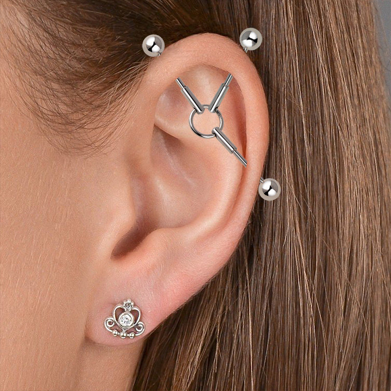解构耳桥内螺纹爪型配件澳宝两段可活动钛钢双耳洞分体耳骨钉耳钉