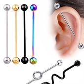 潮人钛钢特别长杆双耳洞分体两段饰品时尚 耳骨钉耳桥耳钉工业耳针