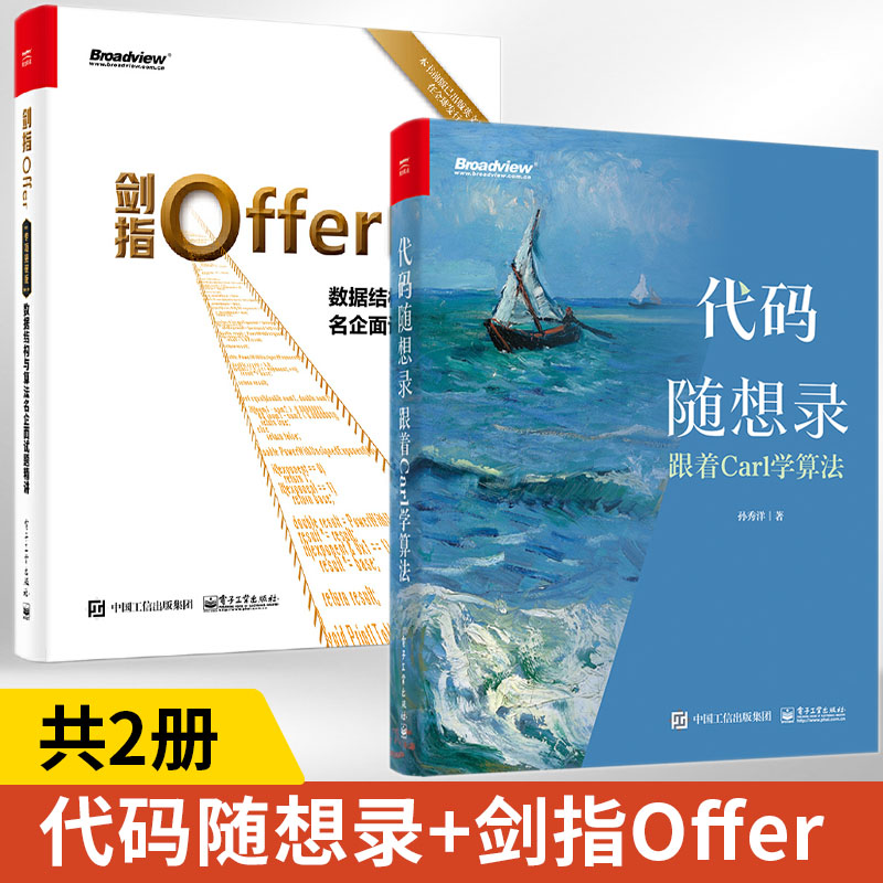 【全2册】代码随想录+剑指Offer 孙秀洋程序员面试经典算法题库简历制作技巧IT名企面试流程编程语言内存管理代码大全LeetCode原题