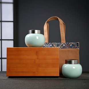 高档竹盒茶包装青瓷茶叶罐红茶绿茶岩茶普洱茶精致礼品盒通用定制