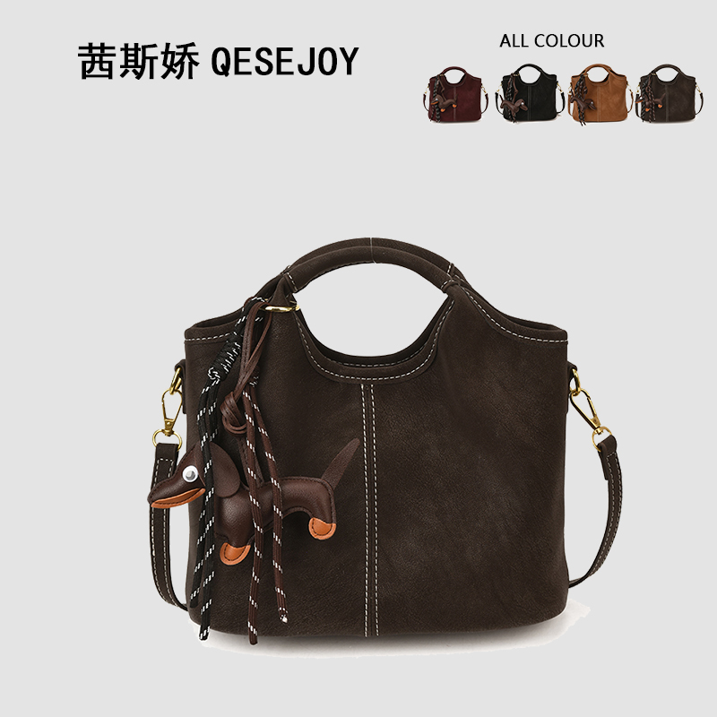 时尚复古磨砂包包女2025新款百搭斜挎包精致超火手提水桶包小拎包