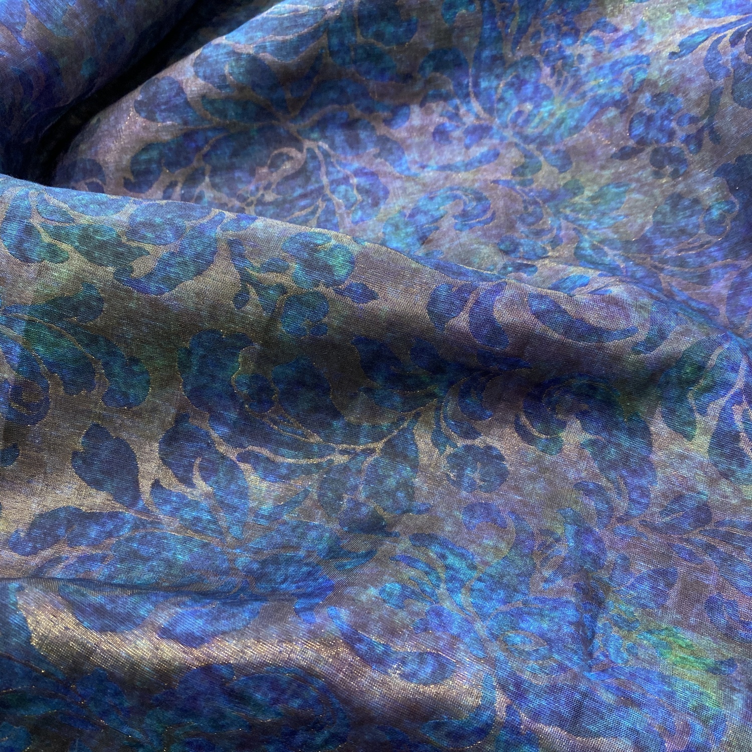 真丝亚麻锦纶 梦幻蓝 双面可做 连衣裙半身裙服装面料