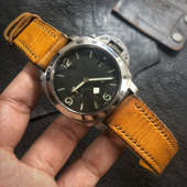 GF手工表带黄色柔软牛皮真皮手工定制做旧适用于Panerai沛纳海等