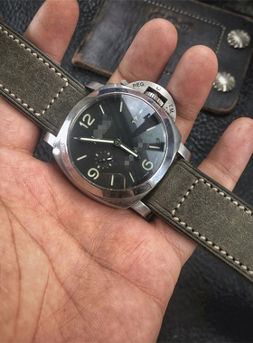 gf手工表带灰绿色变色牛皮手工定制表带22 24 26MM适用于沛纳海