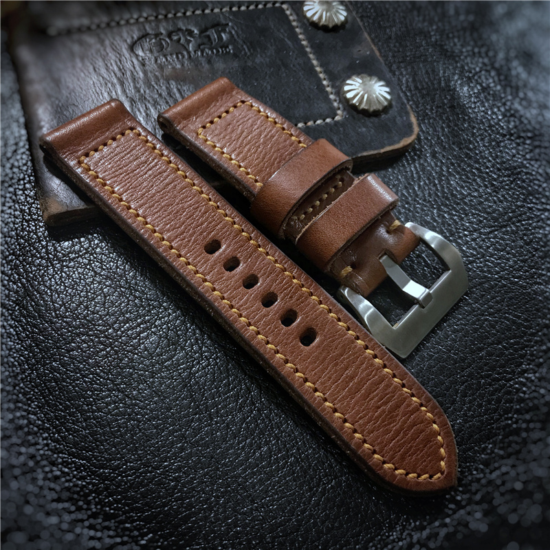 GF手工表带棕色栎木牛皮做旧手工表带适用于沛纳海精工大飞等