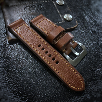 GF手工表带棕色栎木牛皮做旧手工表带适用于沛纳海精工大飞等