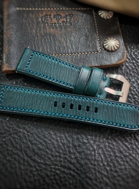 GF手工表带粗狂蓝色意大利油蜡皮柔软表带 616 960适用于沛纳海