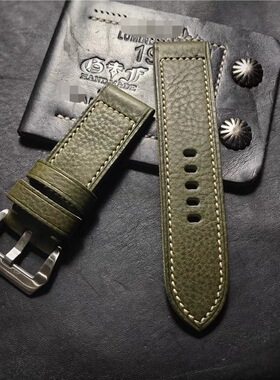 GF手工表带 橄榄绿色软牛皮 手工牛皮定制表带适用于沛纳海PAM382