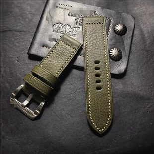 GF手工表带 手工牛皮定制表带适用于沛纳海PAM382 橄榄绿色软牛皮