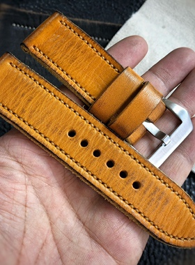 GF手工表带黄色栎木牛皮复古做旧适用于沛纳海等