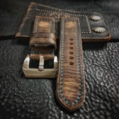 GF手工表带棕色复古做旧202426MM针扣适配沛纳海1312 1661等 1441