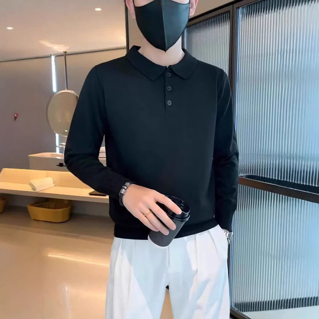 纯色长袖翻领高级感商务正装POLO