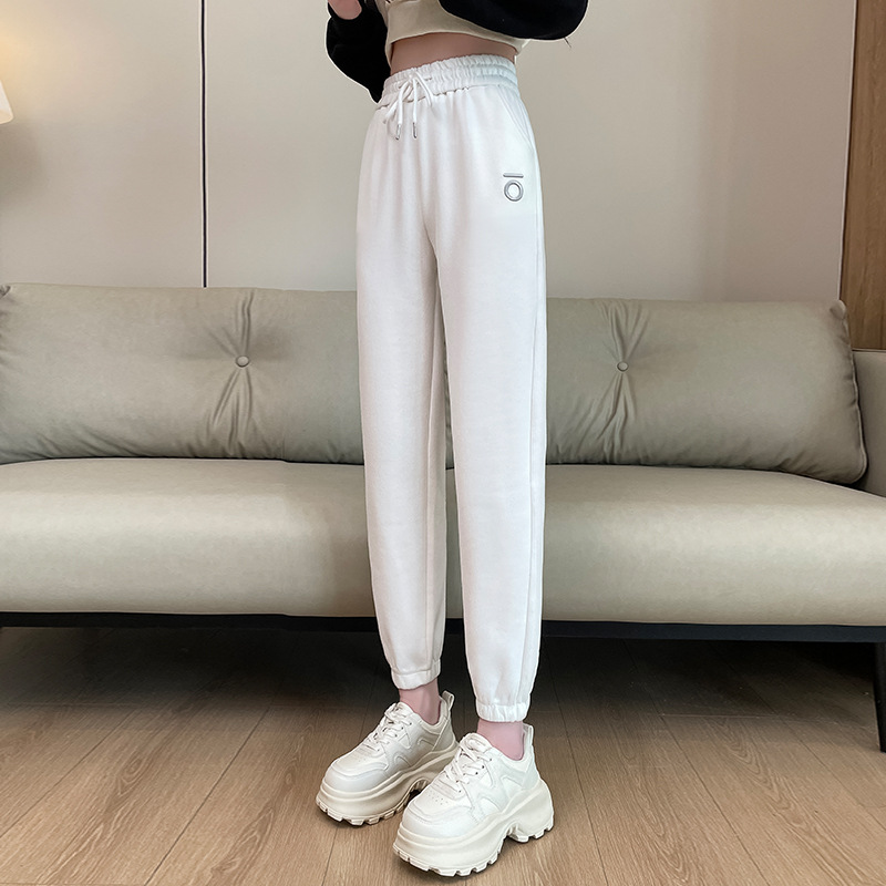 【8011】休闲运动裤女春季新款宽松百搭刺绣高腰显瘦哈伦束脚卫裤