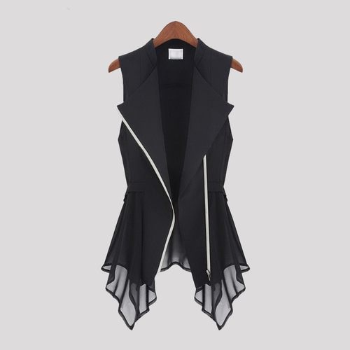 雪纺女夏中长款不规则修身马夹