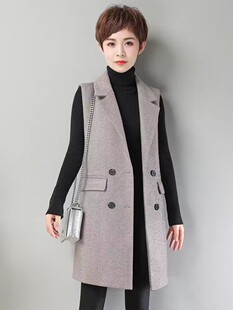 马甲女中长款呢子外套2025春季新款韩版显瘦西装马夹背心百搭时尚
