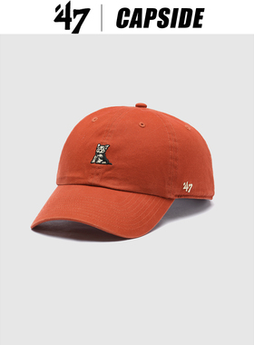 47Brand橘色NY棒球帽小狗图案美式复古简约风LA男女款百搭显脸小