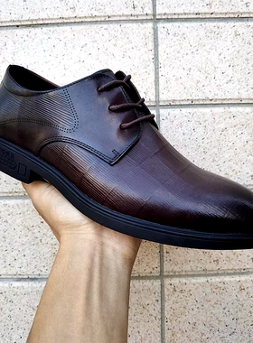 稀缺小牛皮商务正装皮鞋男真皮夏季透气系带尖头英伦德比鞋软底
