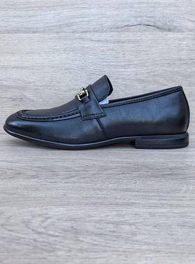 高端商务皮鞋男真皮尖头英伦透气休闲乐福鞋一脚蹬豆豆鞋马衔扣