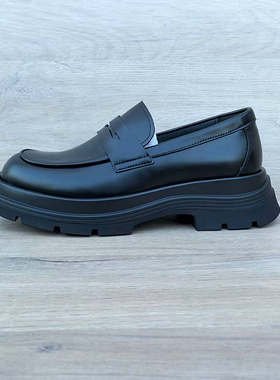 高端手工皮鞋男真皮开边珠通勤舒适一脚蹬厚底外贸休闲乐福鞋亮皮