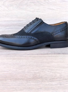 高端手工男鞋小牛皮系带外贸英伦百搭布洛克商务皮鞋男真皮透气