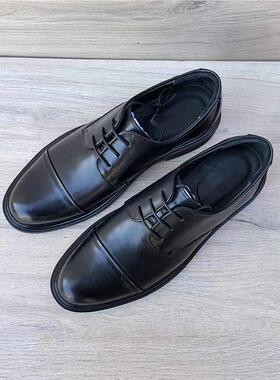 高端手工男鞋头层牛皮系带圆头休闲德比鞋百搭软底商务皮鞋男真皮