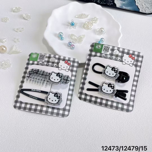 hellokitty发夹凯蒂猫银色细闪刘海夹可爱边夹领结夹格子抓夹