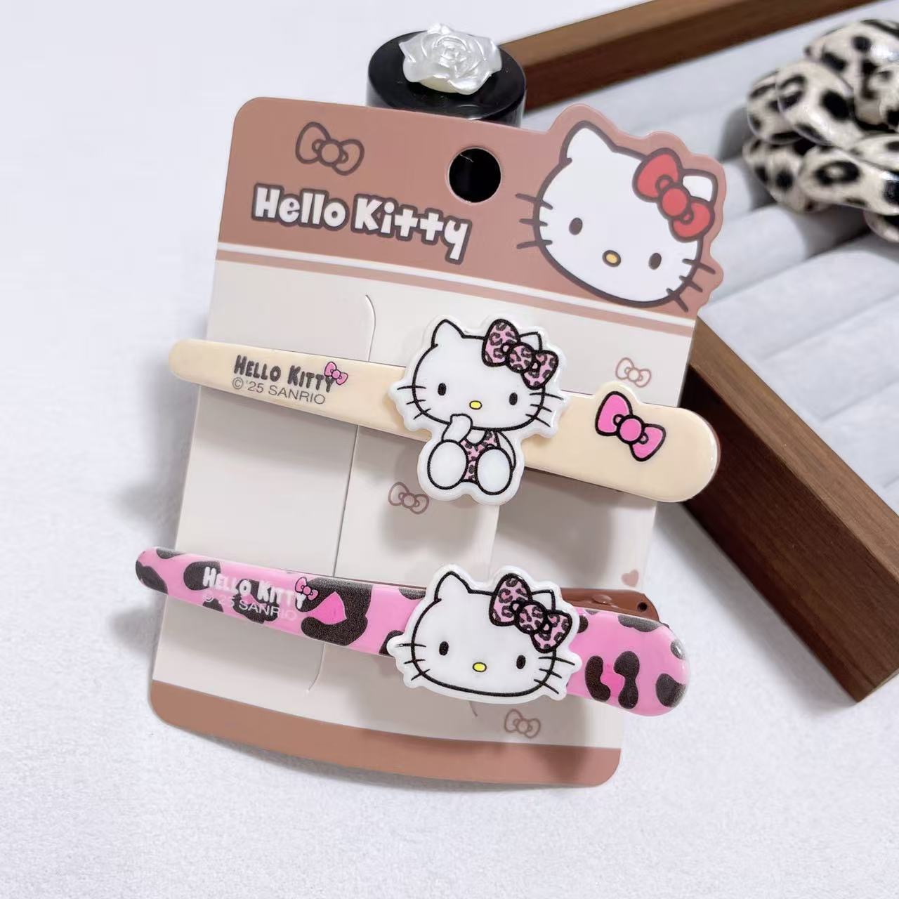 正版HelloKitty凯蒂猫豹纹发夹发饰KT发夹边夹发饰头饰少女发饰品