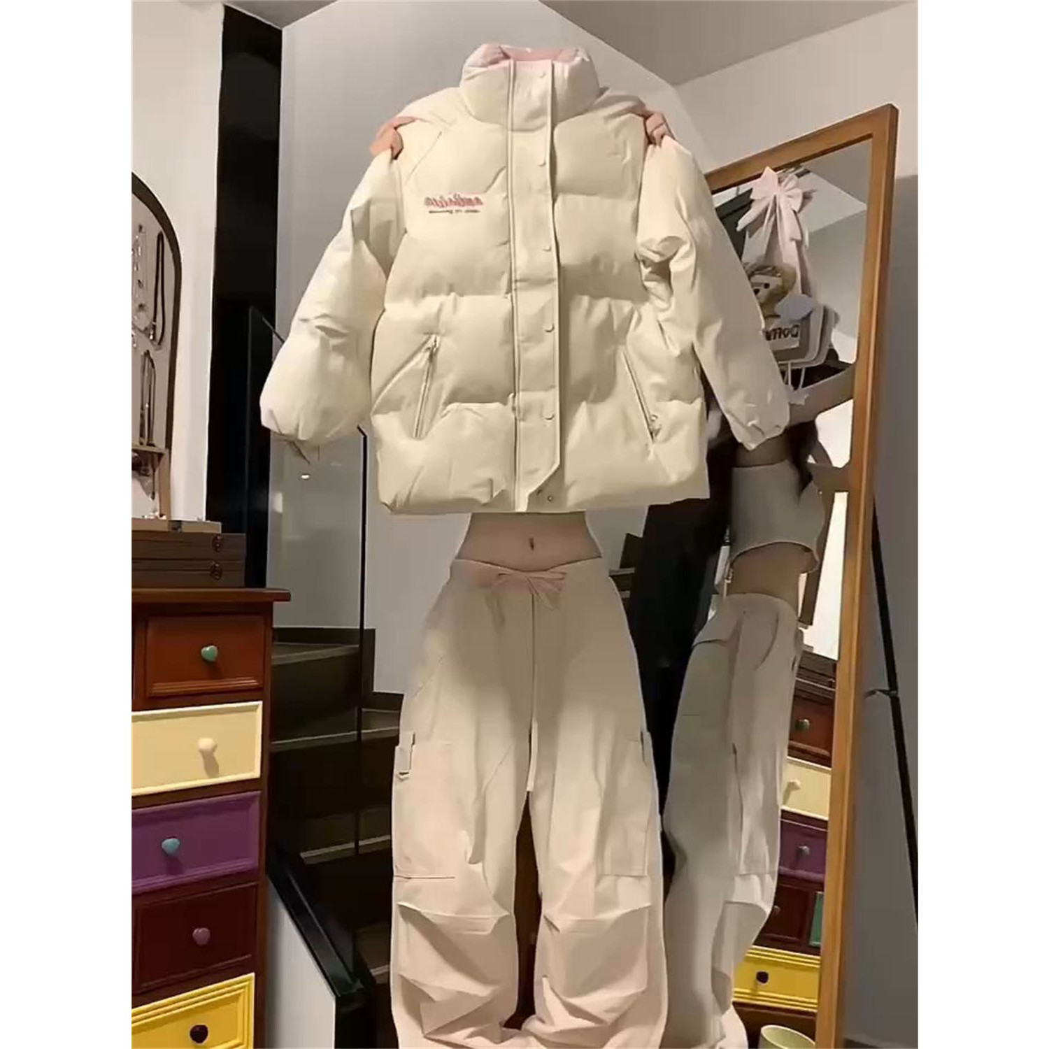 学院风韩版羊羔毛拼接pu皮防寒棉衣外套女学生冬季新款加厚面包服