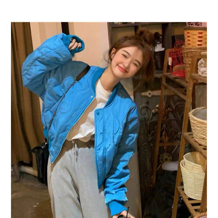 花田橱窗 棉服女冬ins港风短款棒球服厚棉衣新款韩版夹克红色外套