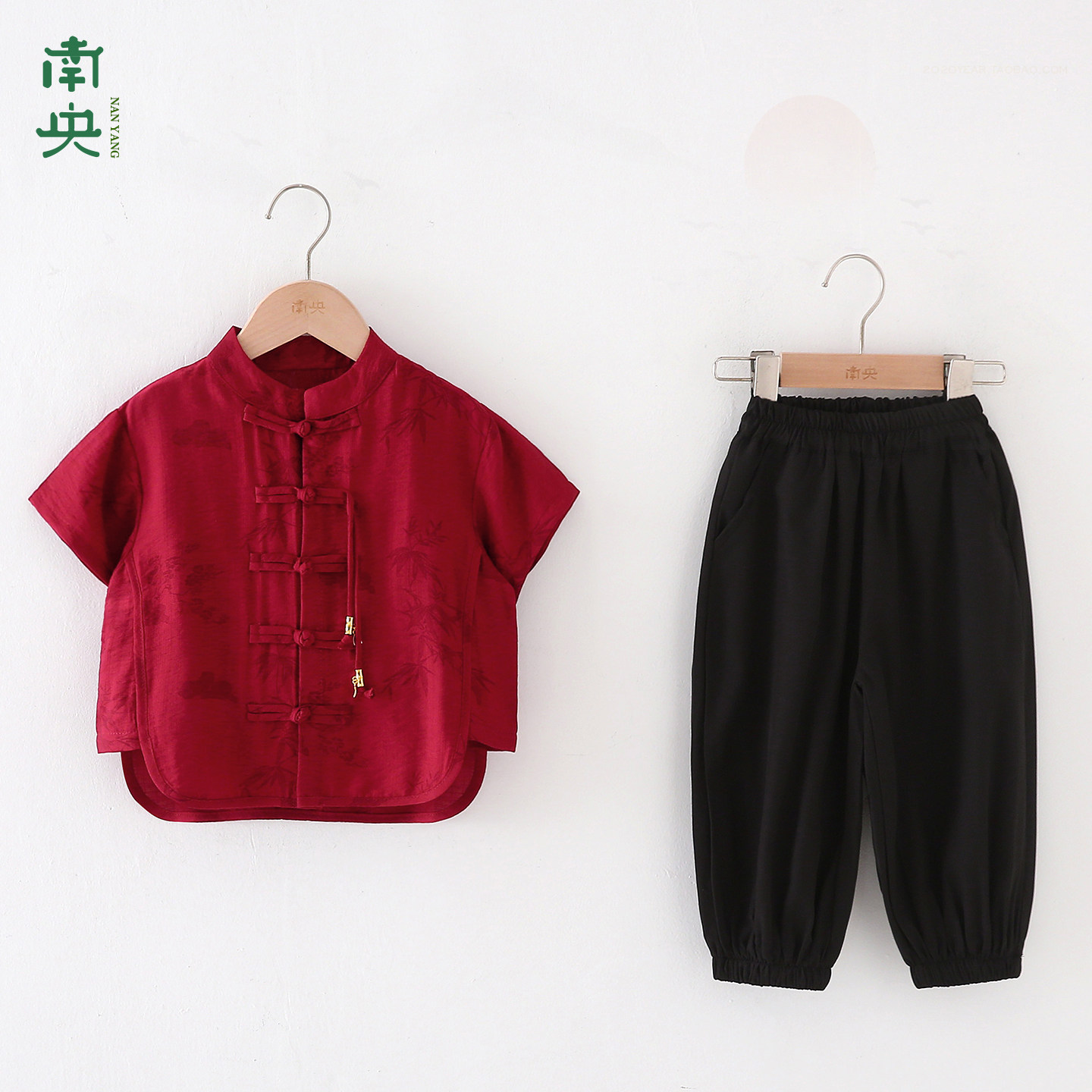 中国风童装汉服男童夏季薄款宝宝唐装高端周岁礼服红色新中式古装图片