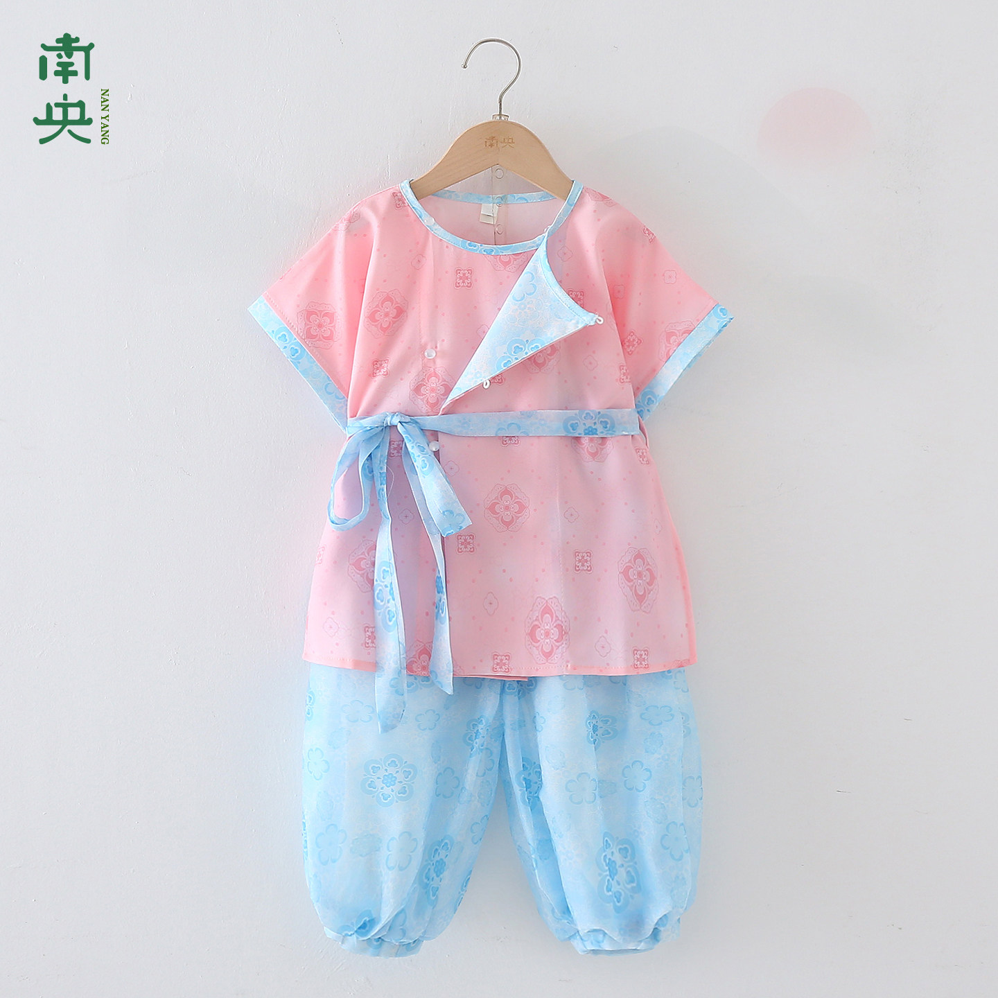 唐制汉服女童长安行服装儿童唐装夏季短袖套装小女孩唐朝圆领古装