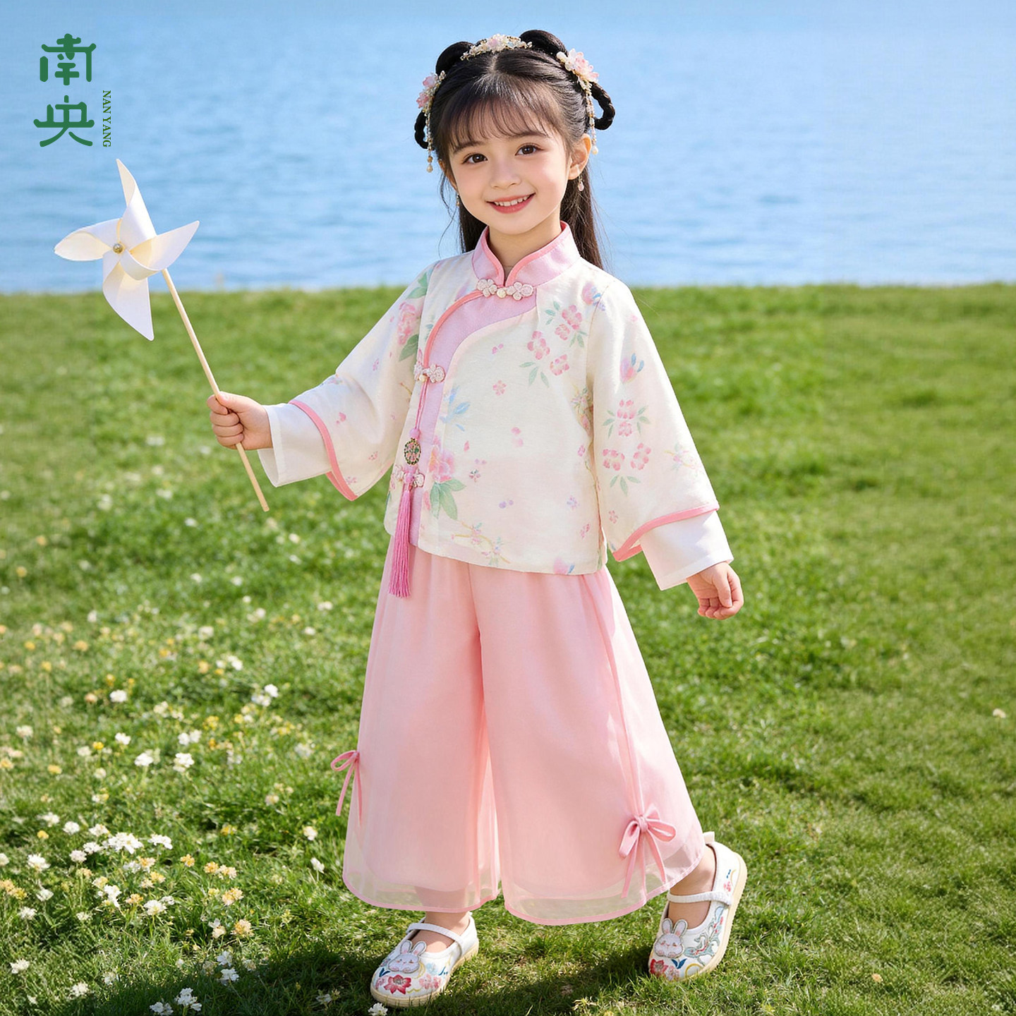 女童改良汉服中秋节儿童唐装宝宝中国风阔腿裤套装小女孩日常可穿图片