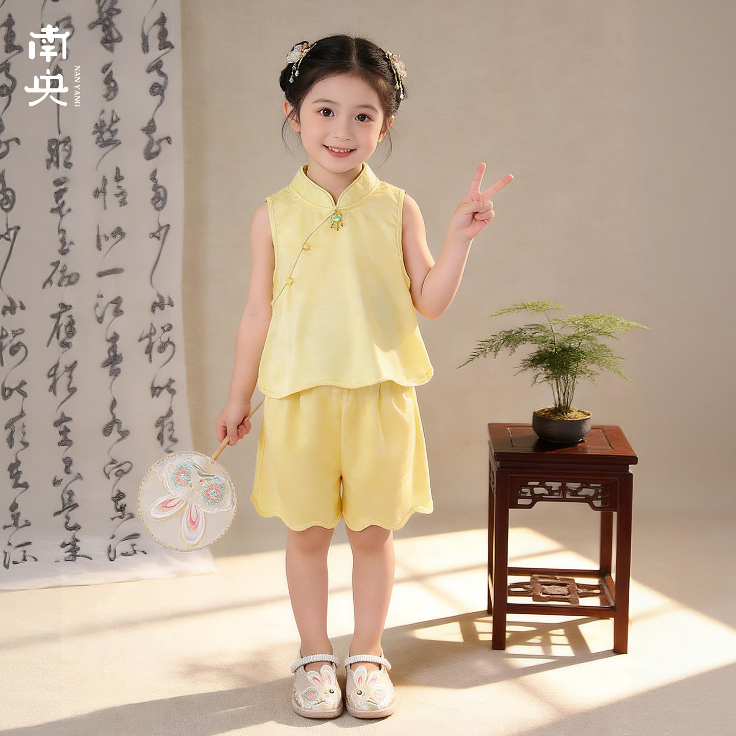 古风女童背心套装夏季薄款汉服儿童无袖短裤两件套宝宝新中式古装