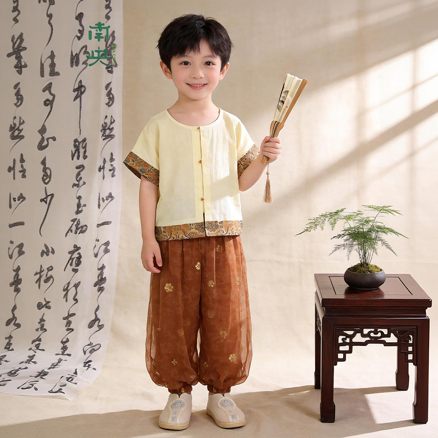 国风儿童短袖唐制汉服男童套装夏季唐朝褙子高端古装小男孩演出服