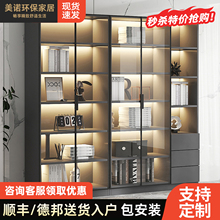 书柜带玻璃门展示酒柜轻奢定制家用客厅一体整墙到顶书架实木手办