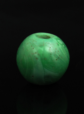 温润老绿搅胎琉璃珠13X12MM_御0014