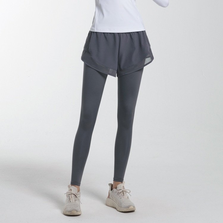 高腰提臀健身长裤快干透气假两件运动裤外穿弹力紧身瑜伽训练裤女