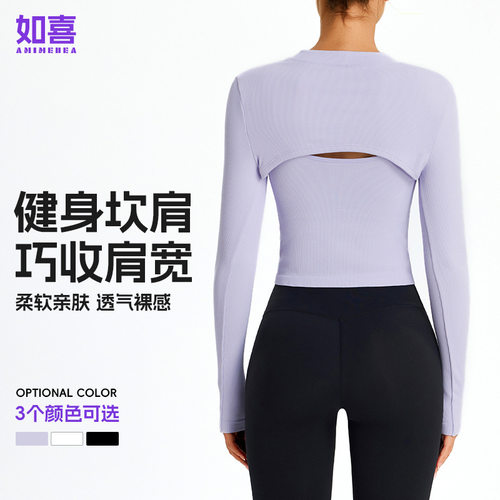 健身服女长袖运动上衣跑步t恤紧身网红瑜伽服芭蕾风跨境速干