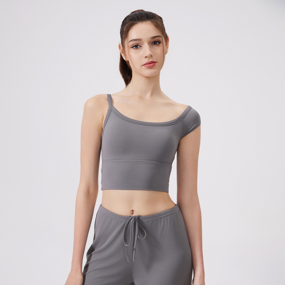 凉感运动文胸带胸垫跑步防震健身内衣紧身不对称瑜伽背心休闲
