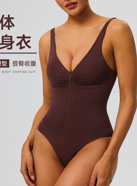 欧美无缝束身衣强压塑型收腹聚拢内衣吊带拉链连体衣52162