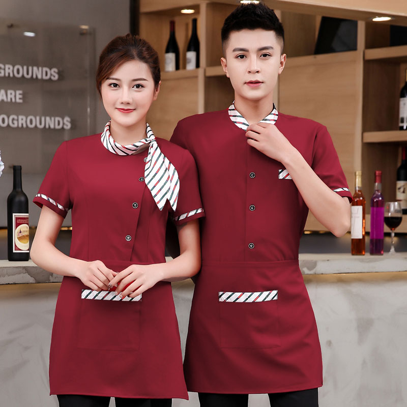 酒店工作服短袖女中式餐饮制服火锅咖啡店西餐厅服务员夏装短袖男