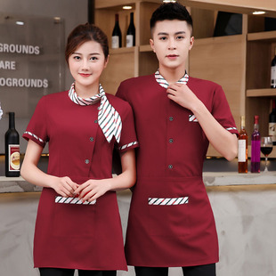 酒店工作服短袖女中式餐饮制服火锅咖啡店西餐厅服务员夏装短袖男