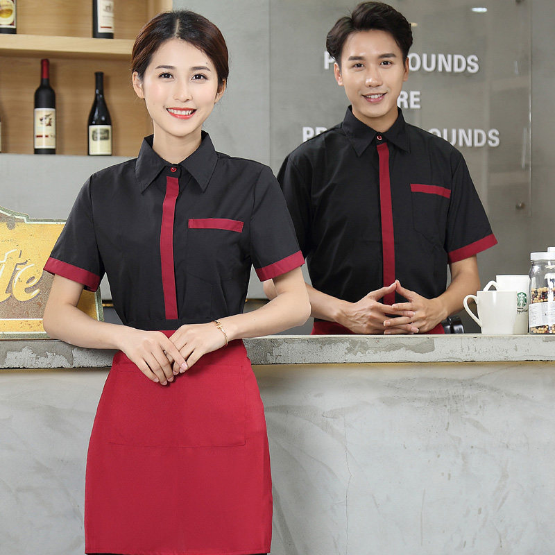 快餐店餐饮服务生工作服短袖蛋糕汉堡面包店前厅餐饮服务员制服夏