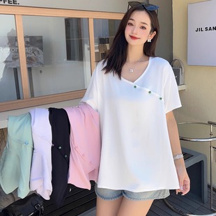 棉绸新中式 短袖 扣子宽松t恤女简约大码 百搭夏季 上衣 时尚 2025新款