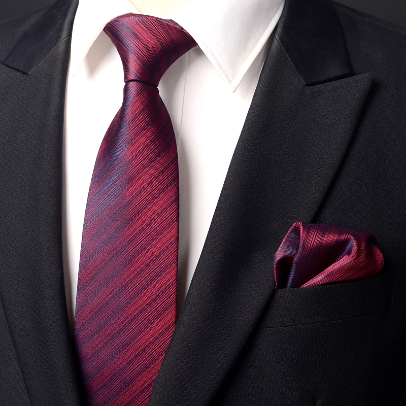 酒红细竖纹领带男士手打款正装商务衬衫配饰新郎结婚手帕口1107r