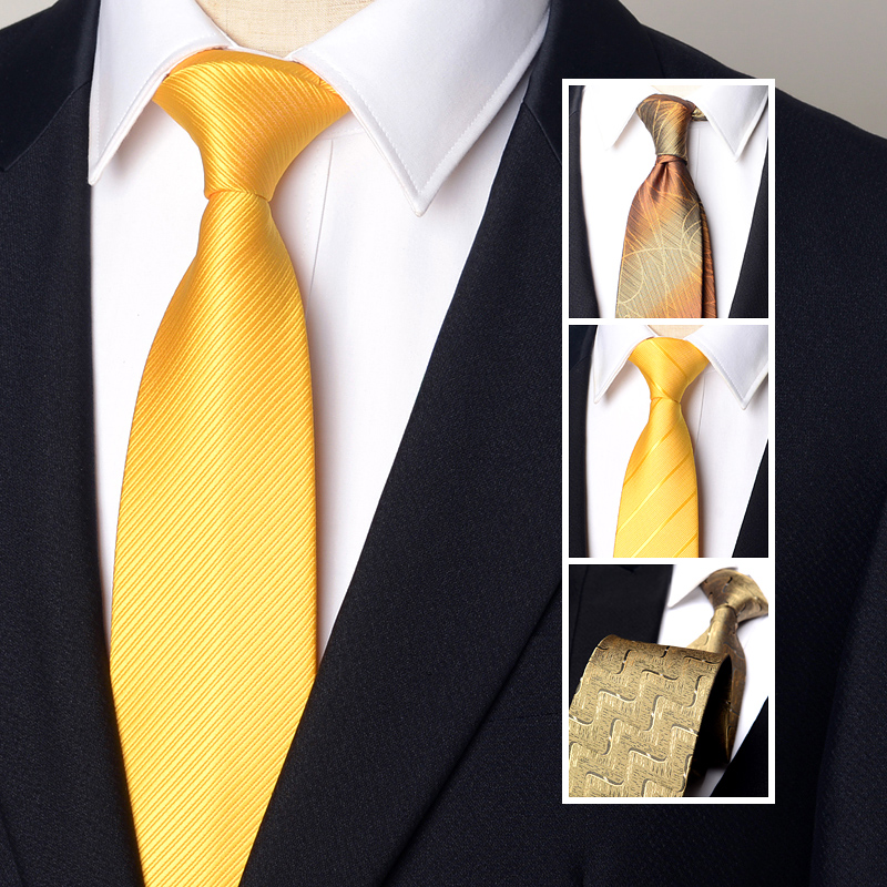 男领带黄色素纹条纹金色士商务正装职业公司loo手打拉链式潮1204k